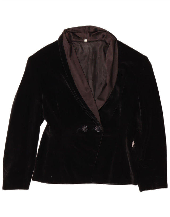 Vintage Dame Double Breasted Velvet Blazer Jacket UK 10 Small Black