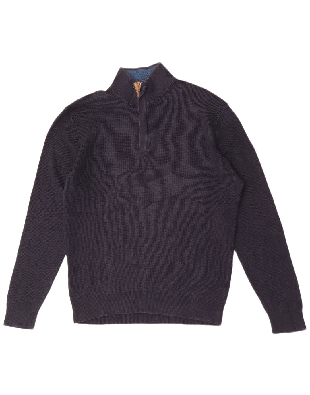 Massimo Dutti Herre Zip Neck Jumper Sweater Stor Marineblå Bomuld