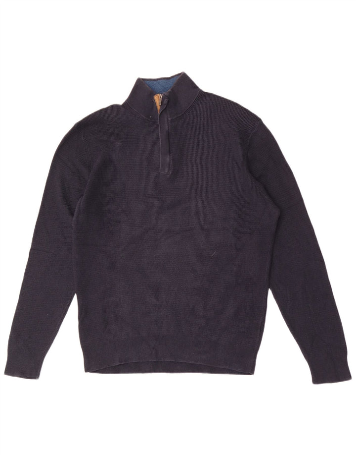 Massimo Dutti Herre Zip Neck Jumper Sweater Stor Marineblå Bomuld