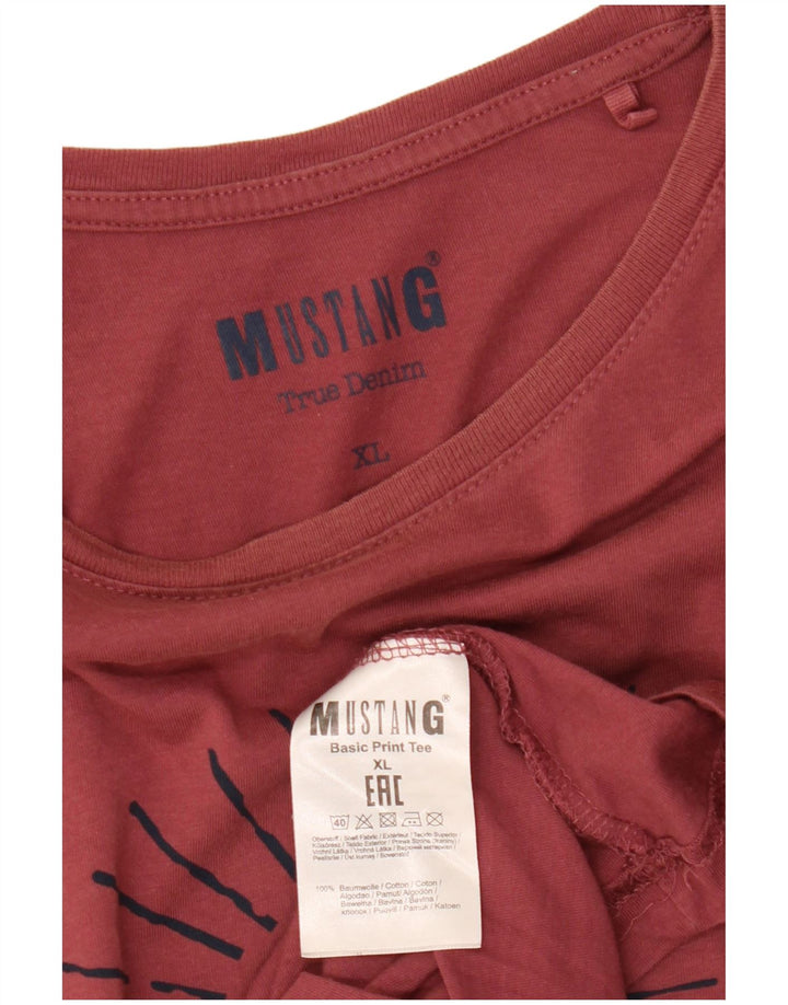 Mustang Herre grafisk T-shirt Top XL rødbrun bomuld