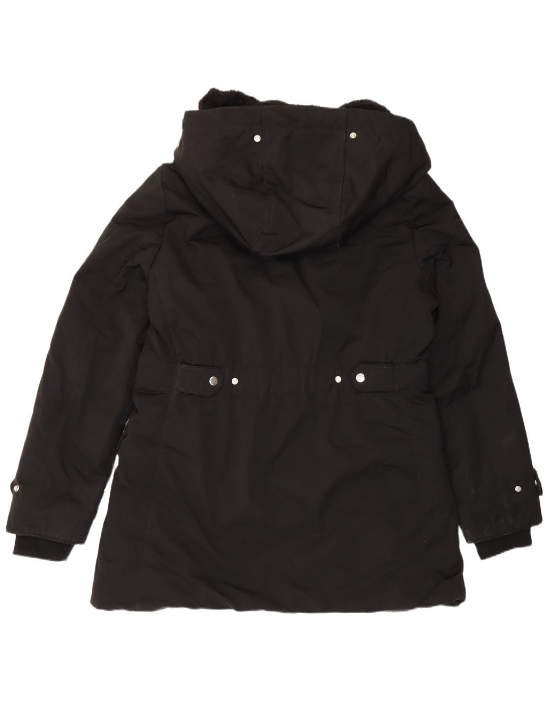 Zara Dame Hooded Parka Jacket UK 18 XL Sort Polyester