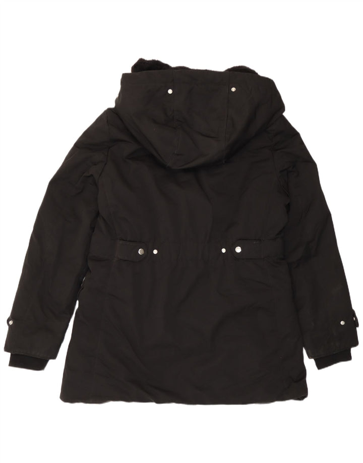 Zara Dame Hooded Parka Jacket UK 18 XL Sort Polyester