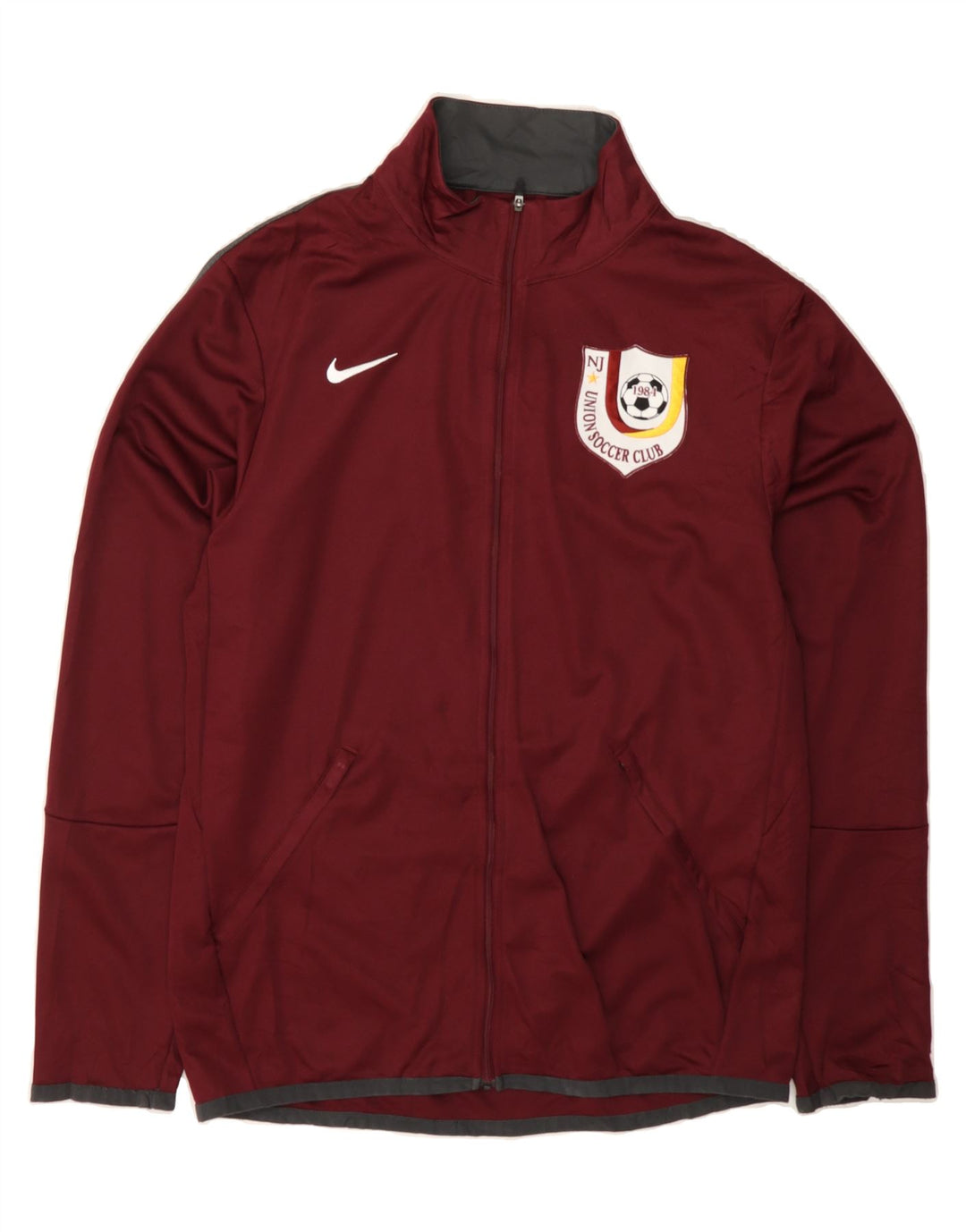NIKE Mens Graphic Tracksuit Top Jacket Small Burgundy Polyester Vintage Nike and Second-Hand Nike from Messina Hembry 