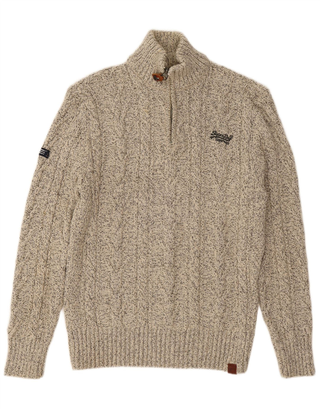 SUPERDRY Herre sweater med lynlåshals XL Beige Flecked Acryl