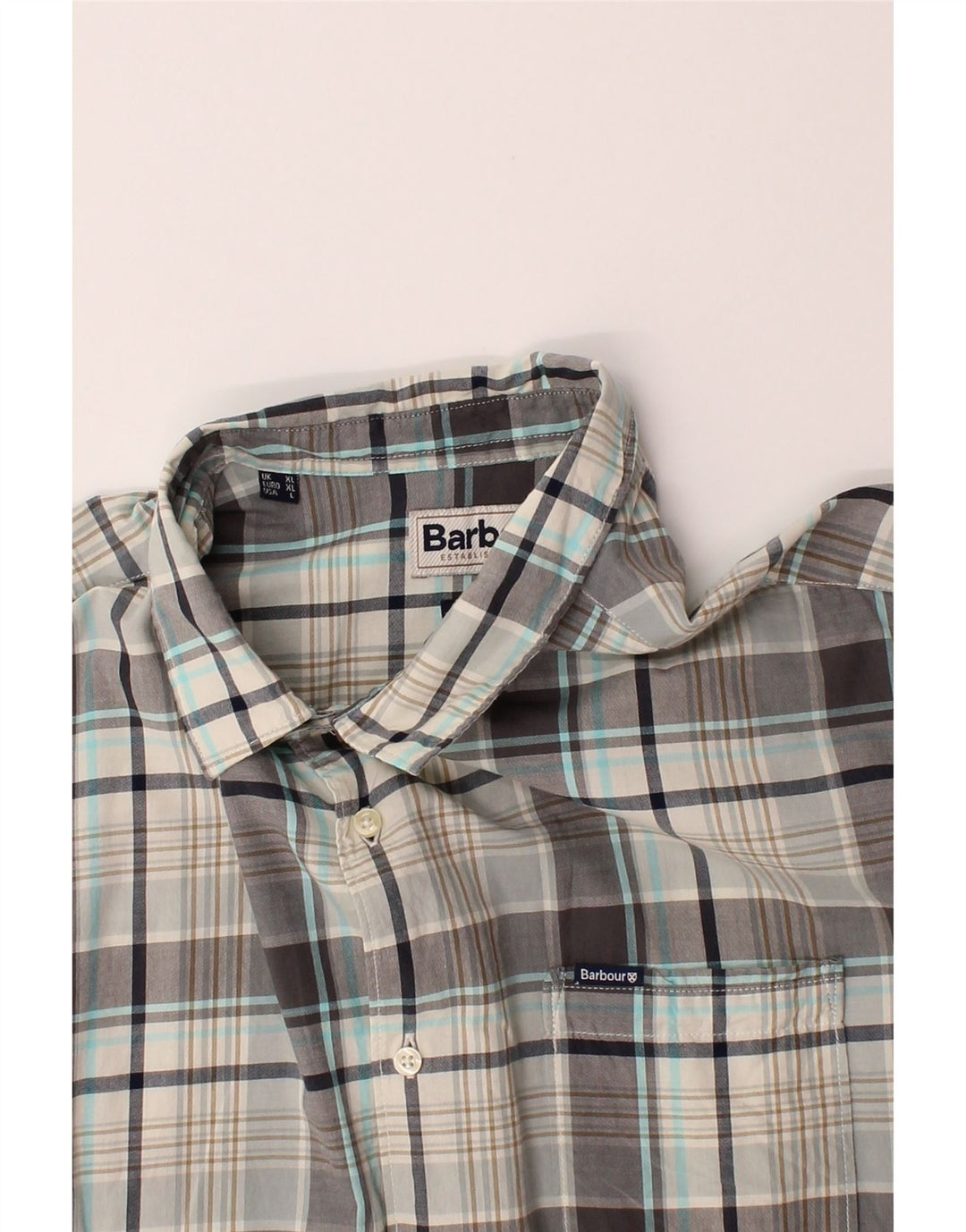 BARBOUR Mens Regular Fit Short Sleeve Shirt XL Grey Check Cotton Vintage Barbour and Second-Hand Barbour from Messina Hembry 