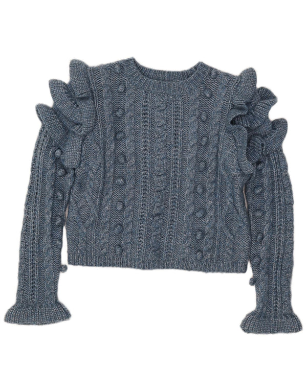 Zara Womens Crop Boat Neck Jumper Sweater UK 14 Medium Blue Flecked