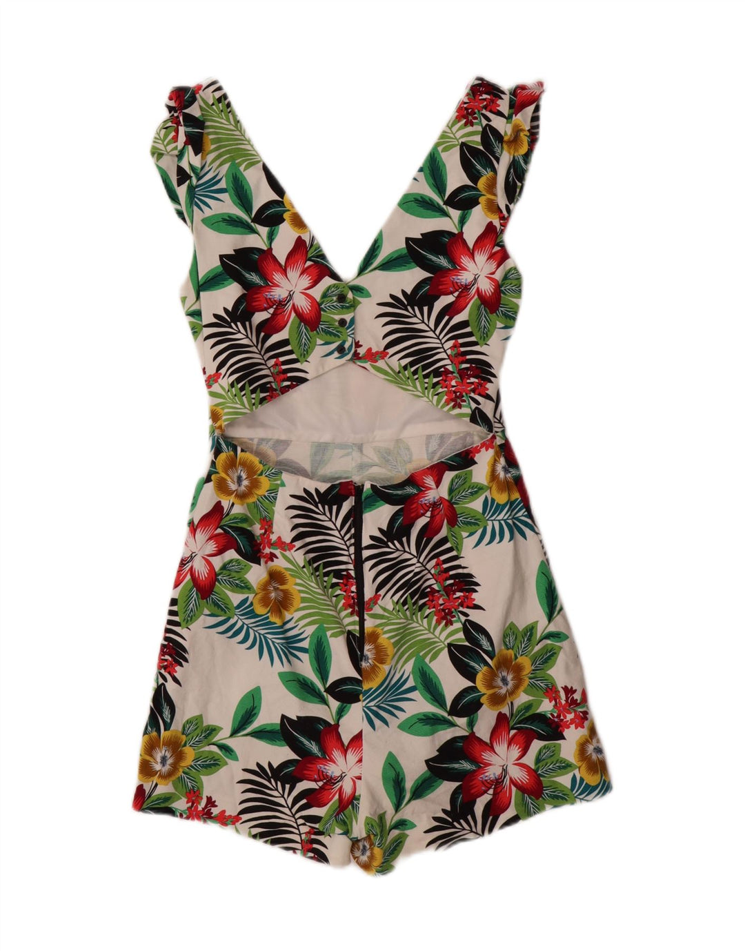 Zara Dame Trafaluc Playsuit UK 12 Medium White Floral Cotton