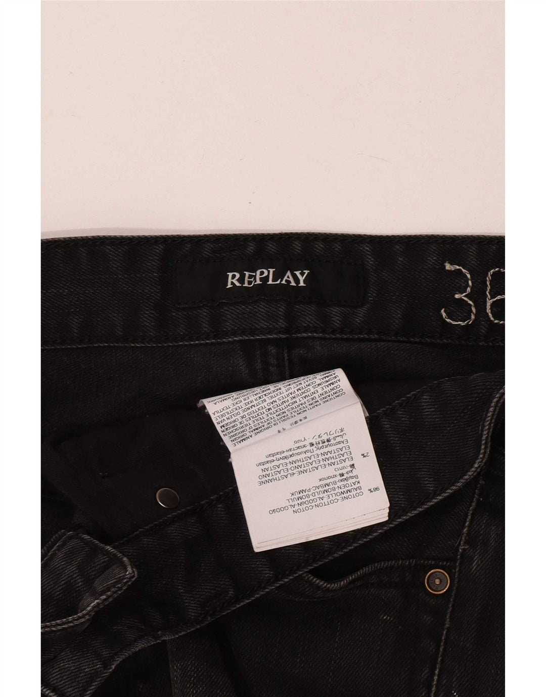 Replay Herre Waitom Straight Jeans W36 L32 Sort Bomuld
