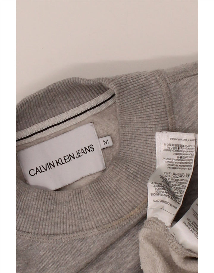 CALVIN KLEIN JEANS Mens Graphic Sweatshirt Jumper Medium Grey Flecked Vintage Calvin Klein Jeans and Second-Hand Calvin Klein Jeans from Messina Hembry 