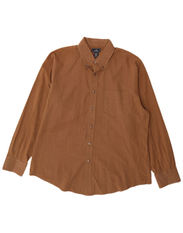 Dockers Mens Shirt Size 16 16 1/2 Large Brown Gingham Cotton