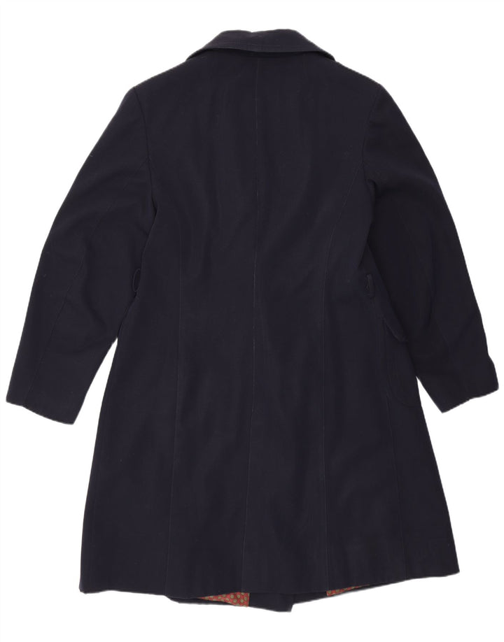 Vintage Dame Dobbeltradet Frakke UK 14 Medium Navy Blue Virgin Wool