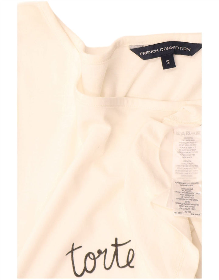 French Connection Dame Grafisk T-Shirt Top UK 10 Small White Bomuld