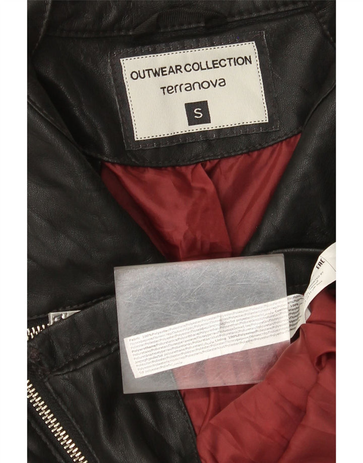 Terranova Womens Crop Biker-jakke i imiteret læder UK 10 Small Black