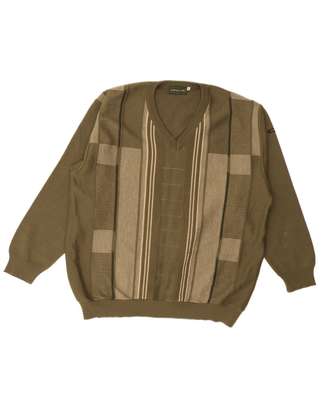 Swallow Herre V-hals sweater 2XL Khaki Colourblock Uld