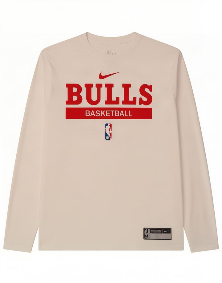 Nike Herre Chicago Bulls Grafisk Top Langærmet Stor Hvid Polyester