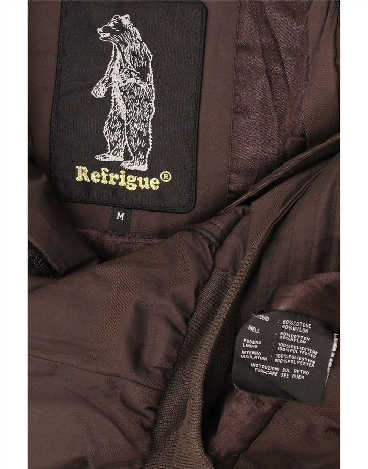 Refrigue Womens Crop Bomber Jacket UK 12 Medium Brown Bomuld