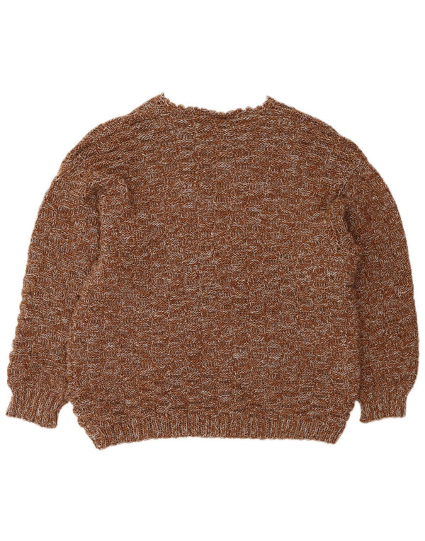 VINTAGE Dame V-hals sweater UK 16 Stor Brun Flecked