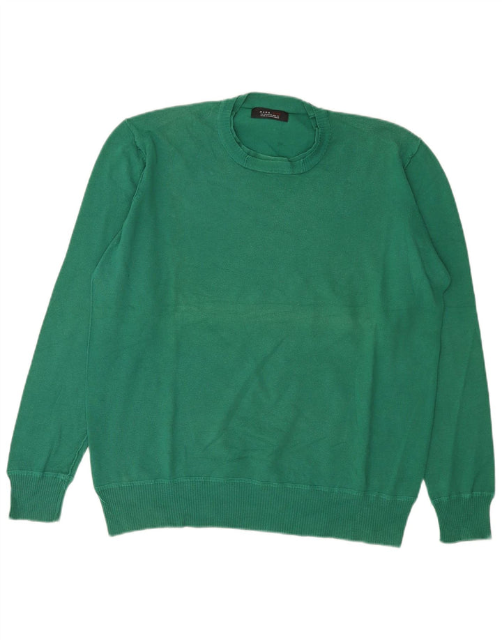 Zara Herre sweater med rund hals XL grøn bomuld