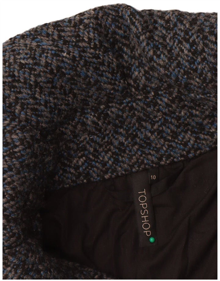 Topshop Womens Bomber Jacket UK 10 Small Blue Herringbone Polyester