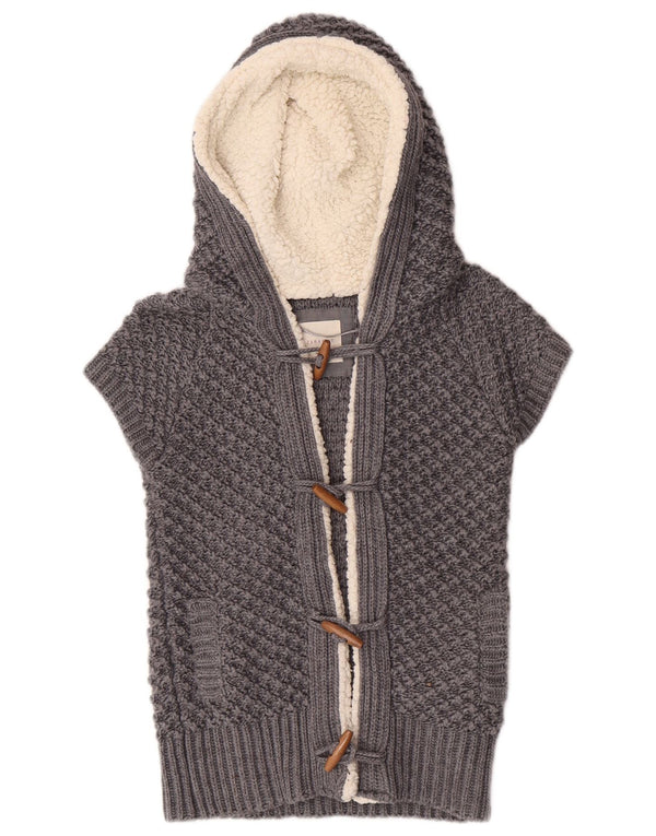 Zara Dame Kortærmet Cardigan Sweater UK 12 Medium Grå Akryl