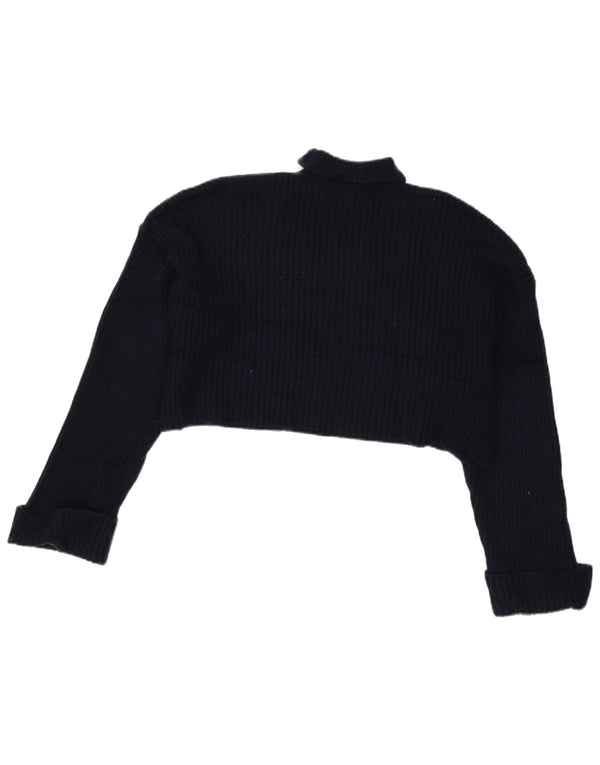 Zara Womens Crop Roll Neck Jumper Sweater UK 14 Medium Navy Blue Viscose
