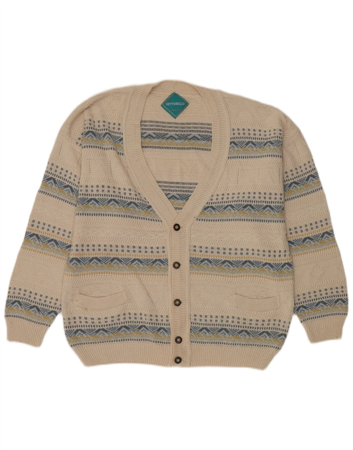 Settebello Herre Cardigan Sweater Large Beige Fair Isle Bomuld