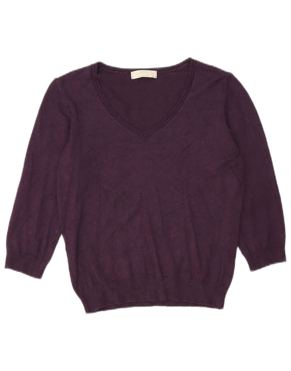 Marks & Spencer Dame 3/4-ærmet V-hals sweater UK 12 Medium Lilla