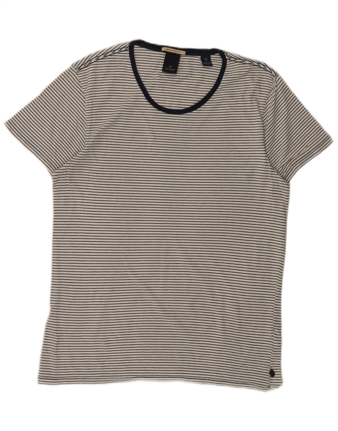 SCOTCH & SODA Herre T-shirt Top Medium White Pinstripe Bomuld