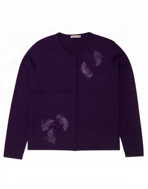 Marks & Spencer Dame grafisk cardigan sweater UK 16 Large Purple Floral