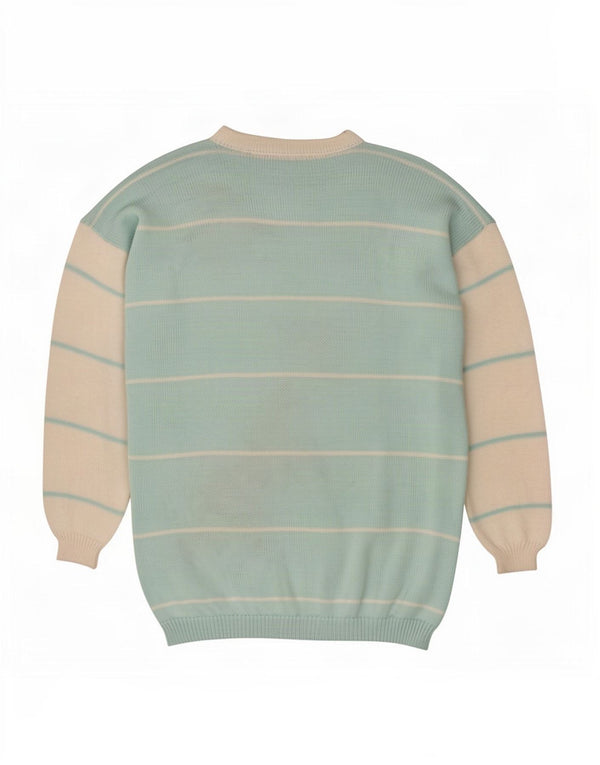 Vintage Dame Boat Neck Jumper Sweater UK 16 Large Blue Floral Polyacrylic