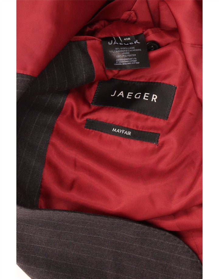 JAEGER Mens 2 Button Blazer Jacket UK 40 Large Grey Pinstripe Wool Vintage Jaeger and Second-Hand Jaeger from Messina Hembry 