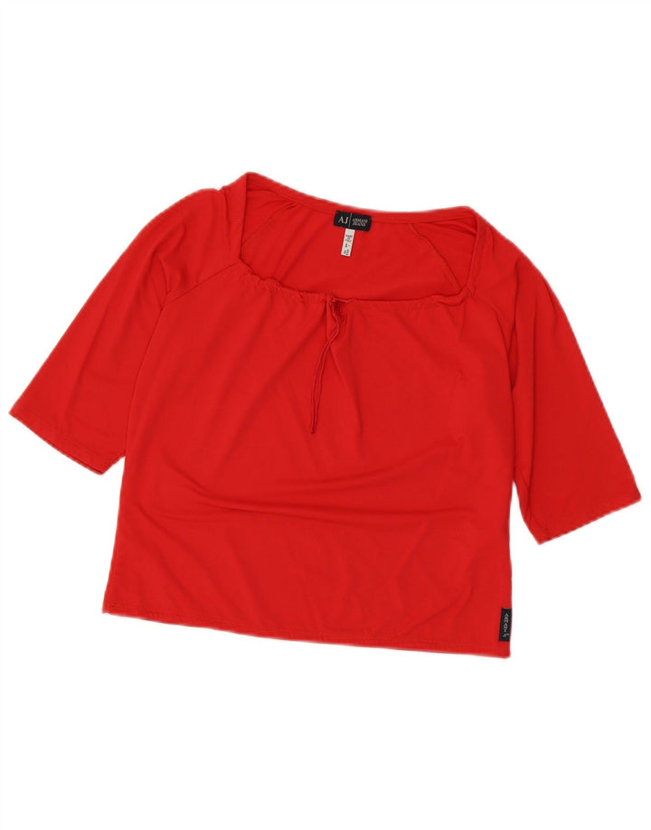 Armani Jeans Dame Crop 3/4-ærmet bluse Top UK 14 Medium Rød Polyamid