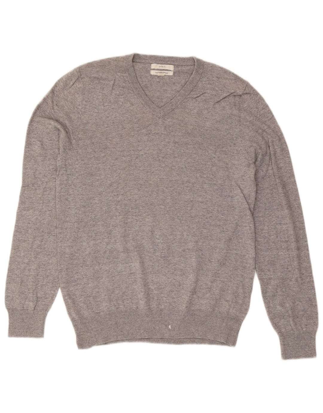 Marks & Spencer Herre V-hals sweater lille grå flækket bomuld