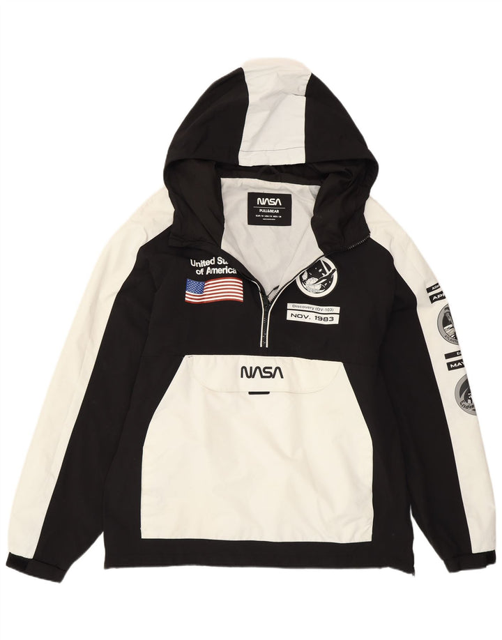 Pull & Bear Herre Nasa Graphic Anorak Jacket UK 38 Medium White Colourblock
