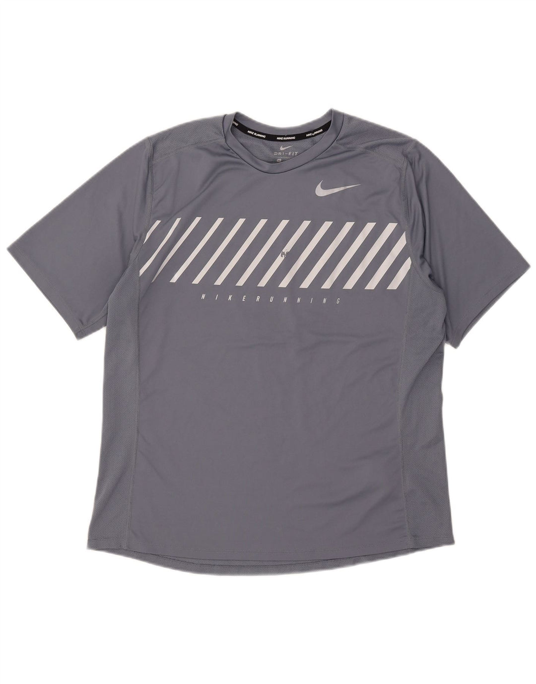 Nike herre Dri Fit grafisk T-shirt top XL grå stribet polyester
