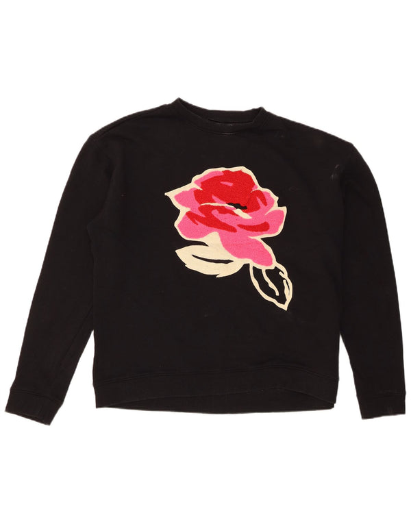 Ted Baker Dame Grafisk Crew Neck Jumper Sweater Størrelse 2 Lille Sort
