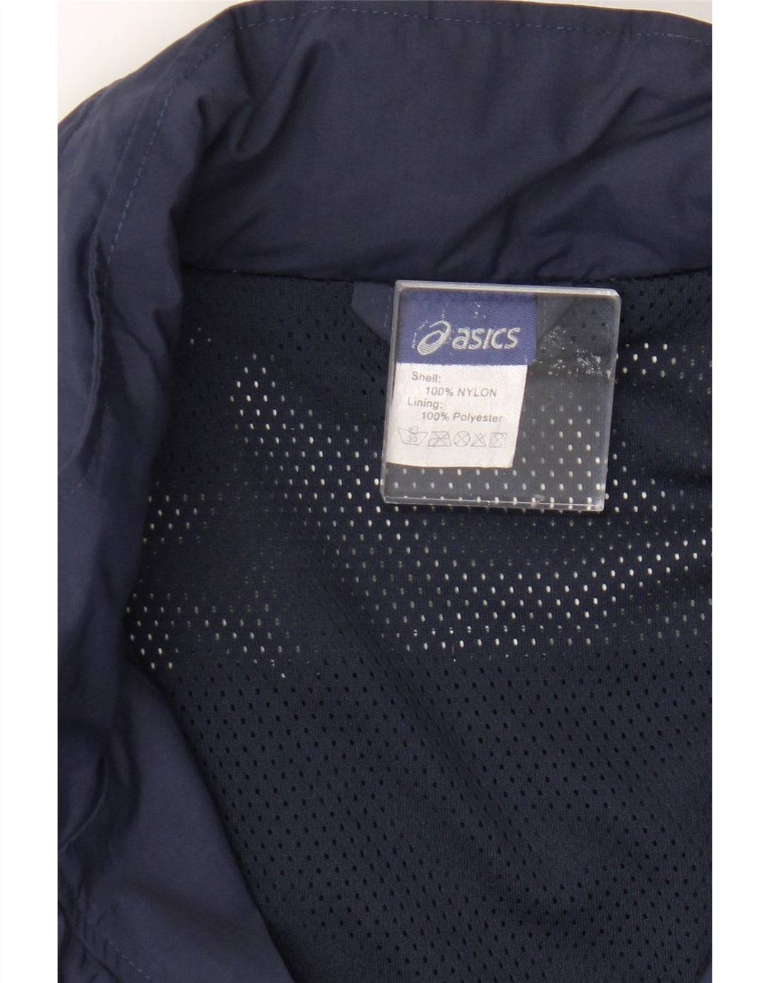 Asics Regnjakke med hætte til mænd UK 40 Large Navy Blue Colourblock Nylon
