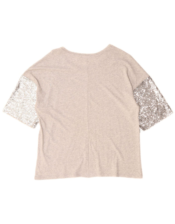 Benetton Dame T-Shirt Top UK 14 Stor Grå Flecked Modal