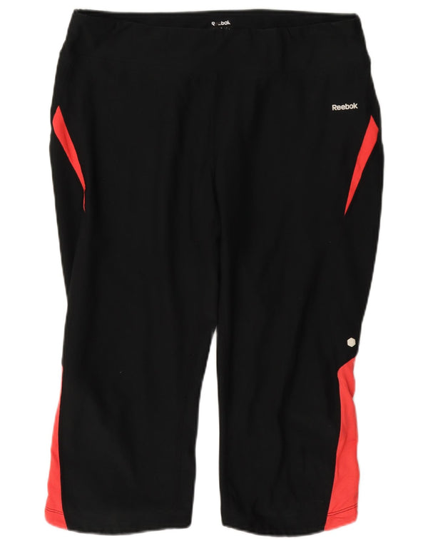 Reebok Dame Capri Træningsdragt Bukser UK 14 Large Black Colourblock