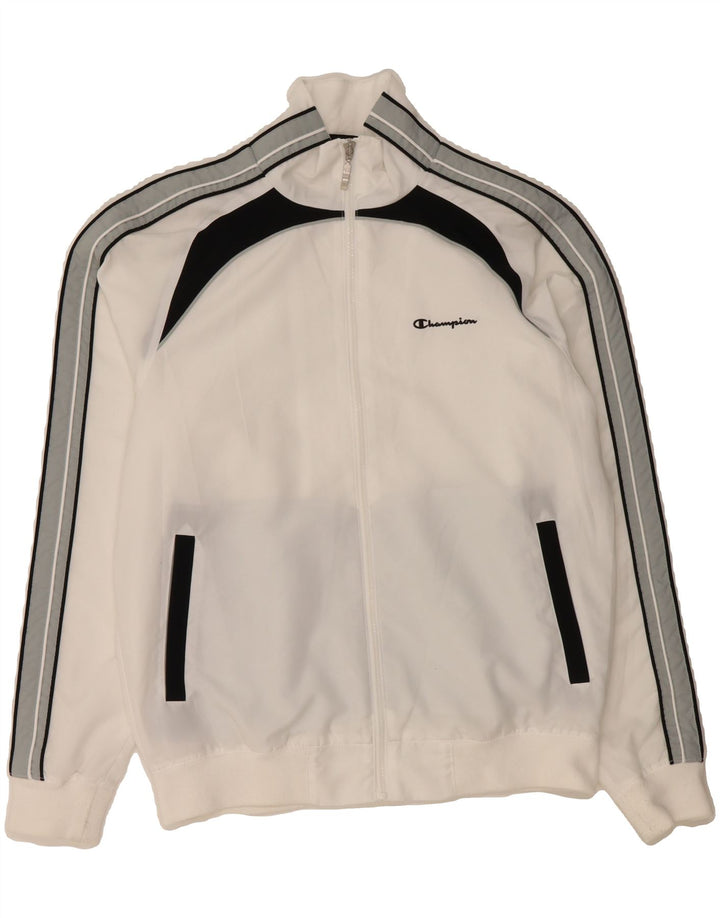 CHAMPION Mens Tracksuit Top Jacket Medium White Colourblock Polyester Vintage Champion and Second-Hand Champion from Messina Hembry 