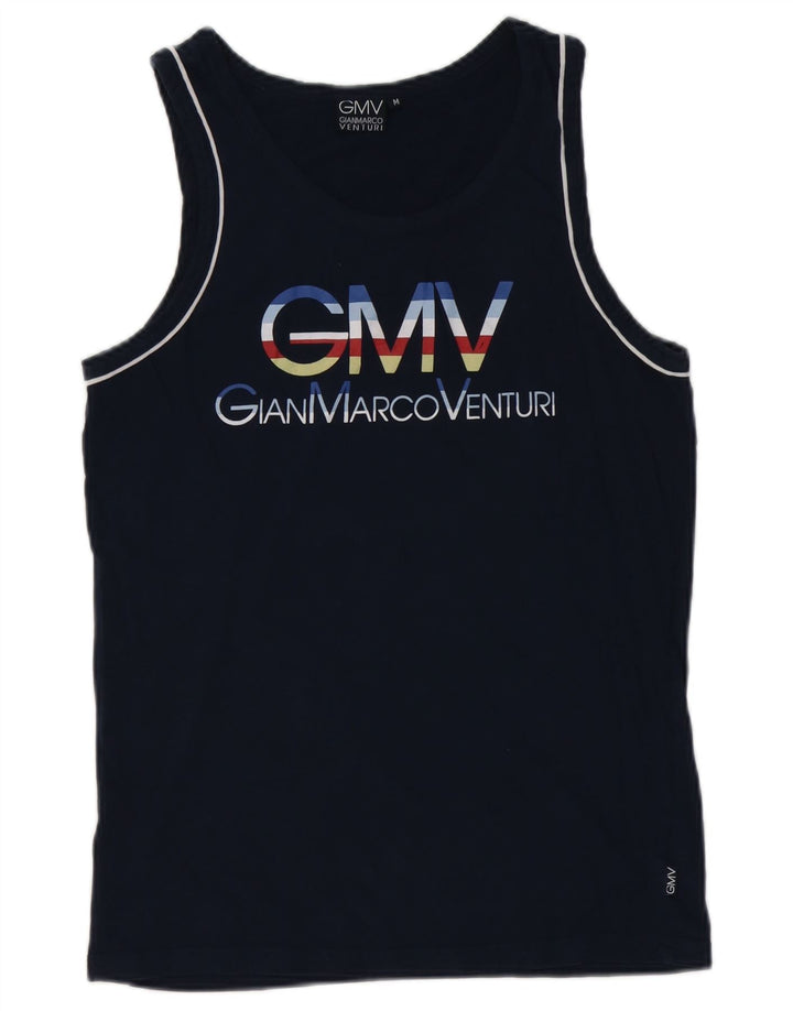 Gianmarco Venturi Herre Grafisk Vest Top Medium Marineblå Bomuld
