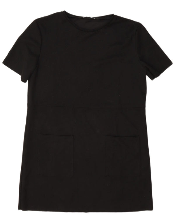 Zara Dame T-Shirt Kjole UK 16 Stor Sort Polyester