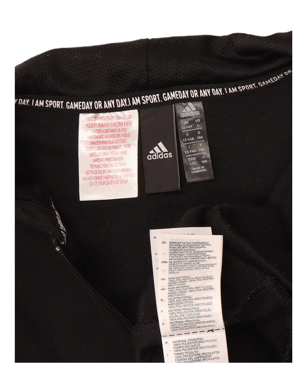 ADIDAS Boys Zip Hoodie Sweater 13-14 Years Black Polyester
