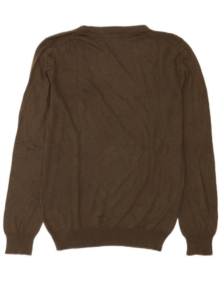 Massimo Dutti Dame V-hals sweater UK 14 Medium Khaki Silk