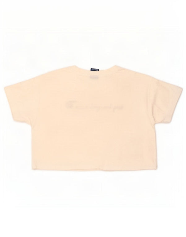Champion Dame Crop Grafisk T-Shirt Top UK 14 Medium Hvid Bomuld