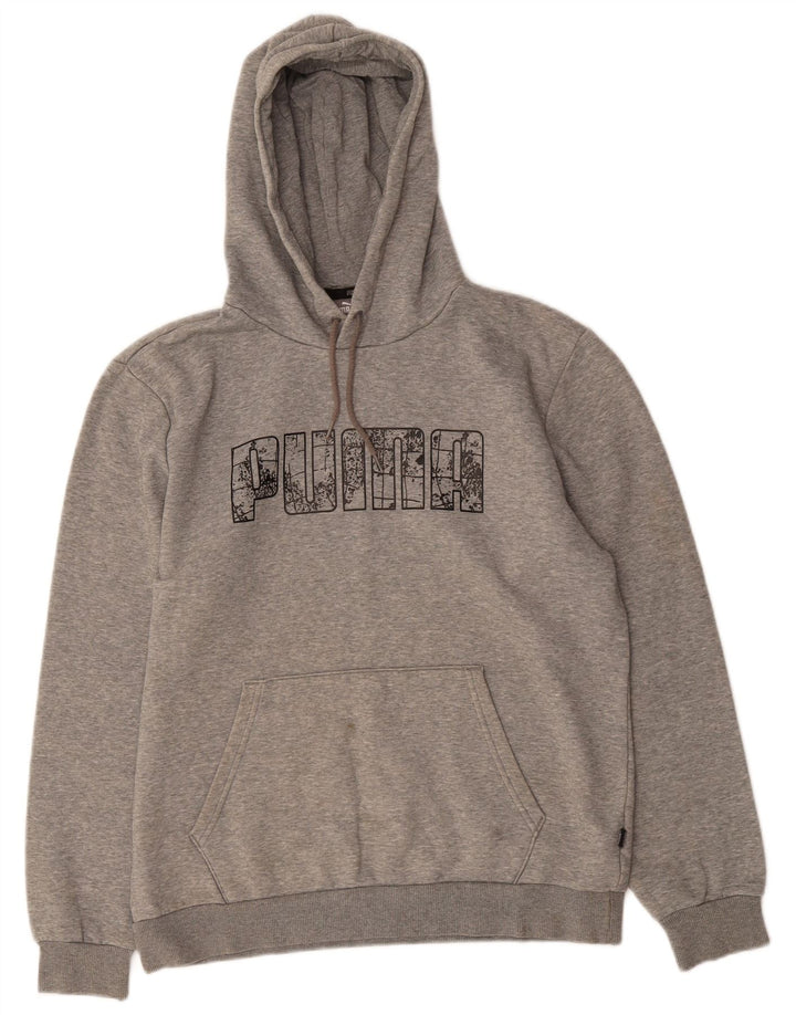 PUMA Mens Graphic Hoodie Jumper Medium Grey Cotton