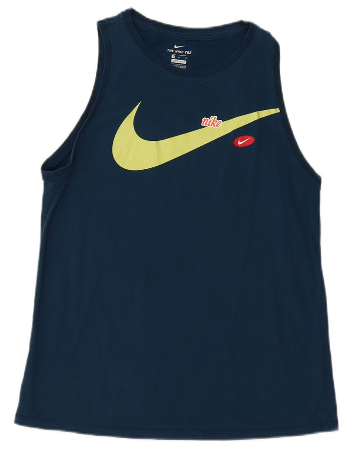 Nike Dame Dri Fit Grafisk Vest Top UK 12 Medium Navy Blue Bomuld