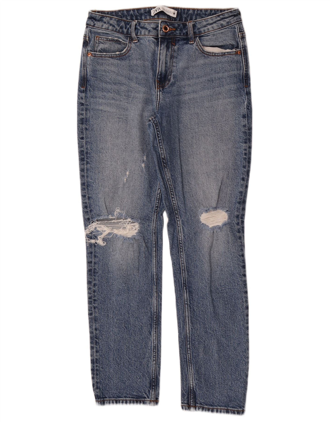 Zara Dame Distressed Slim Jeans EU 36 XS W26 L27 Blå