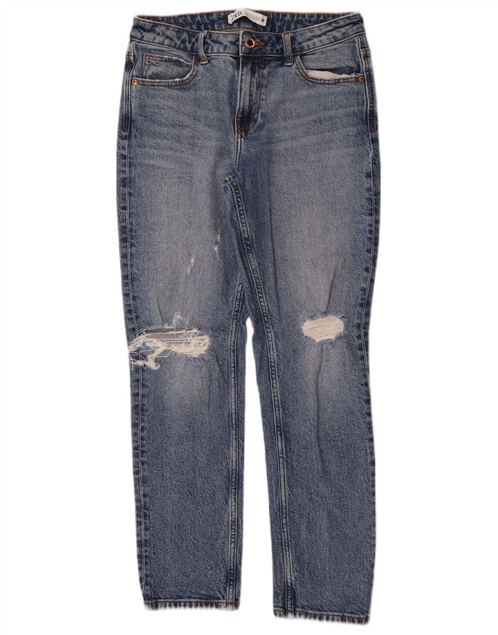 Zara Dame Distressed Slim Jeans EU 36 XS W26 L27 Blå