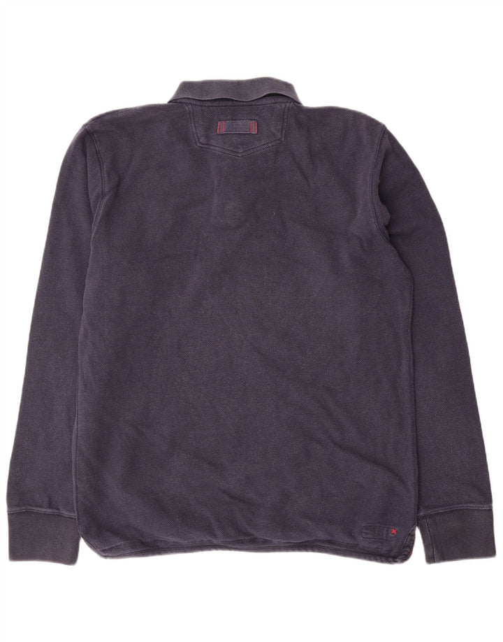 Fedt ansigt herre langærmet poloshirt Medium marineblå bomuld